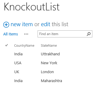 List for knockout Demo